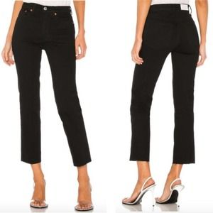 Re/Done High Rise Stove Pipe Jeans in Jet Black 28